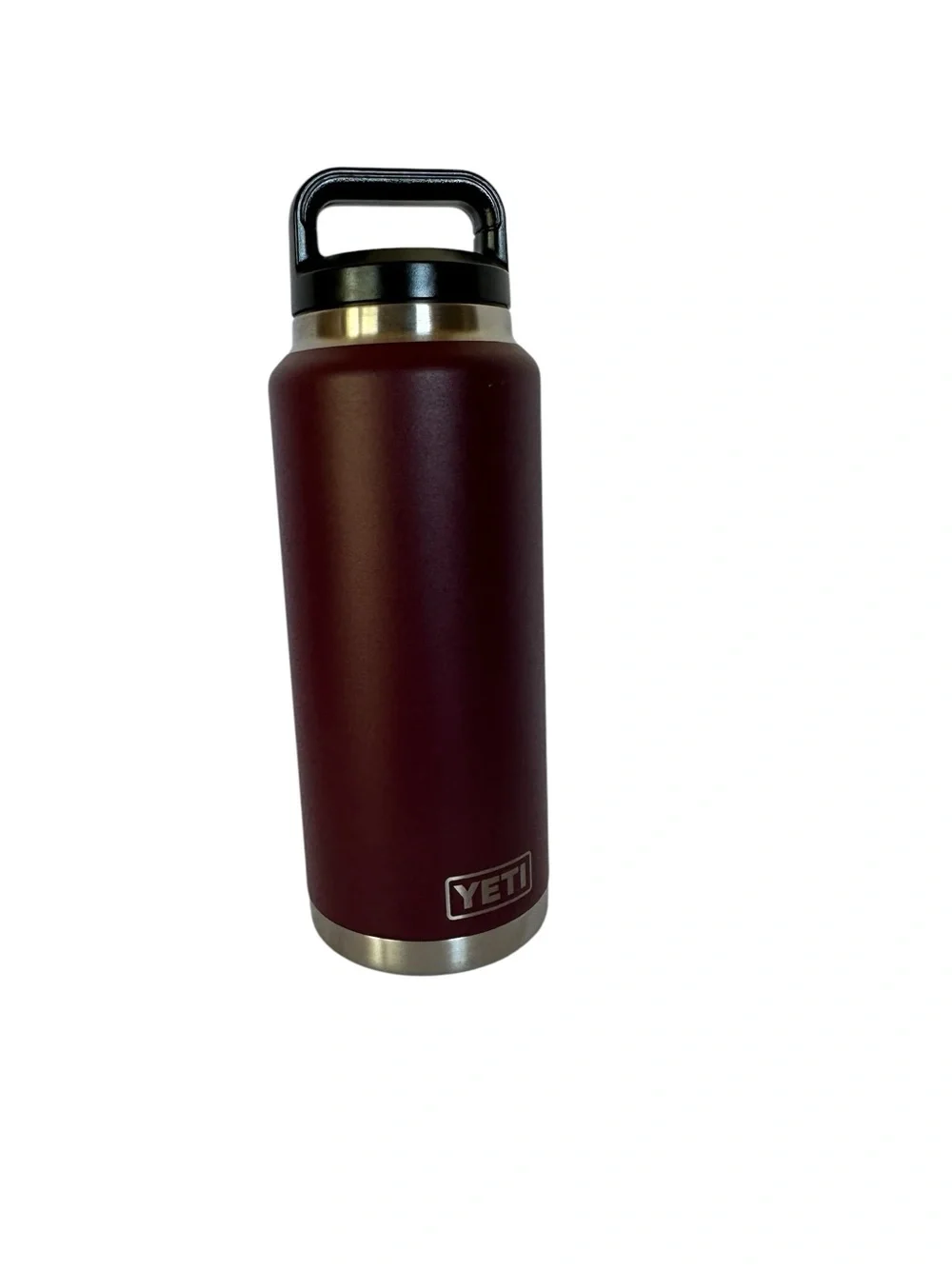 Yeti Rambler Bottle Chug Burgundy Bottle with Black Handle and Stainless Accents - Picture 1 of 7